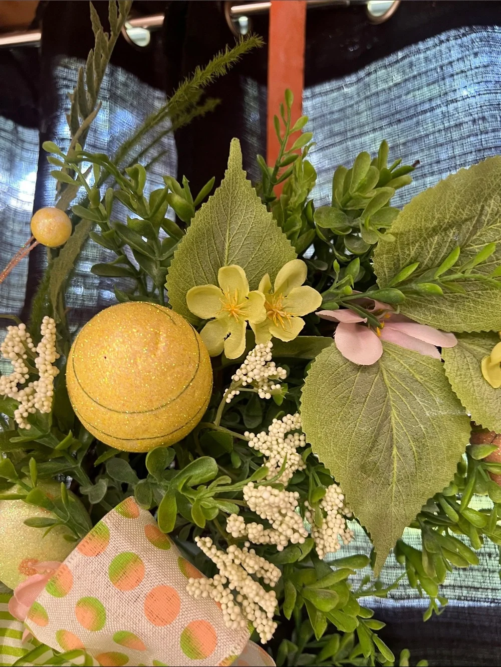 Spring Boxwood Wreath with Pastel Eggs and Green Bow
